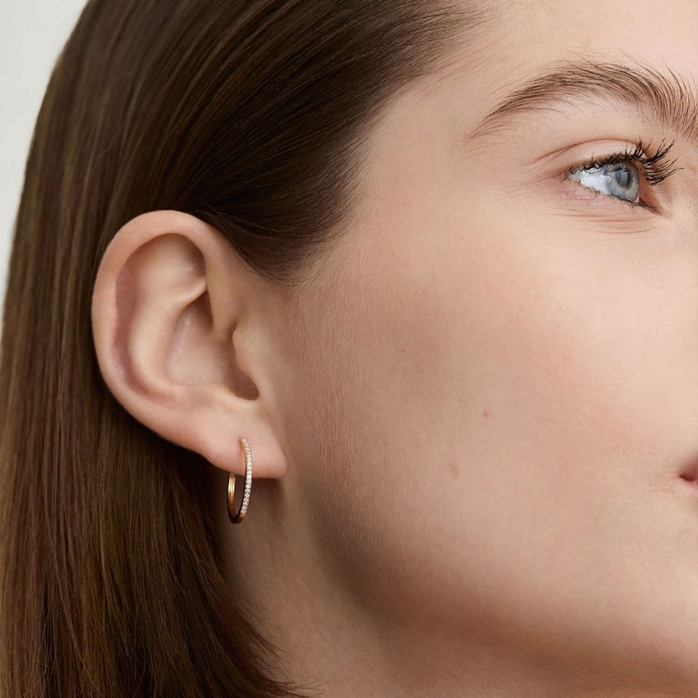 14k Gold Pavé Diamond Medium Hoops
